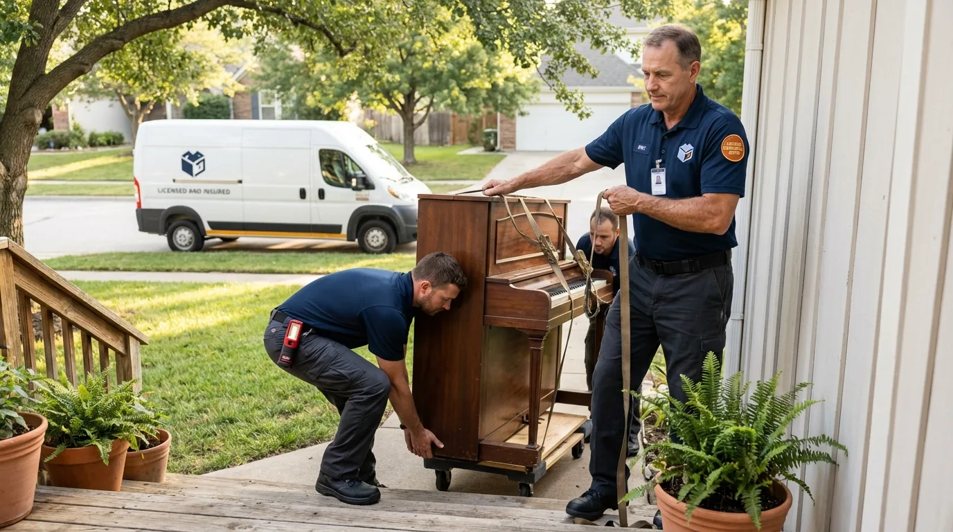 Licensed piano movers securing grand piano in Mountain View, WY