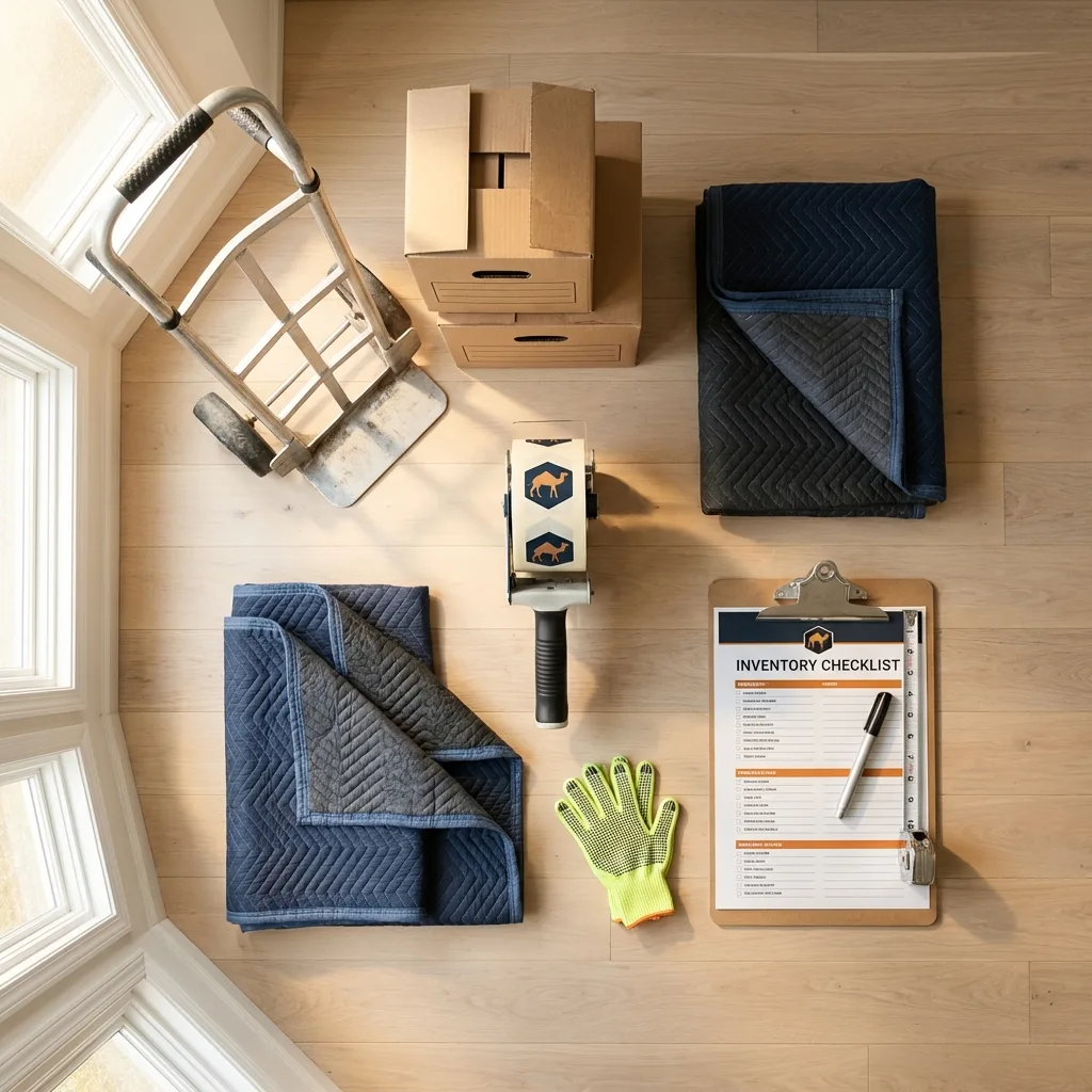 Professional moving supplies and packing materials layout for Mountain View residential relocations